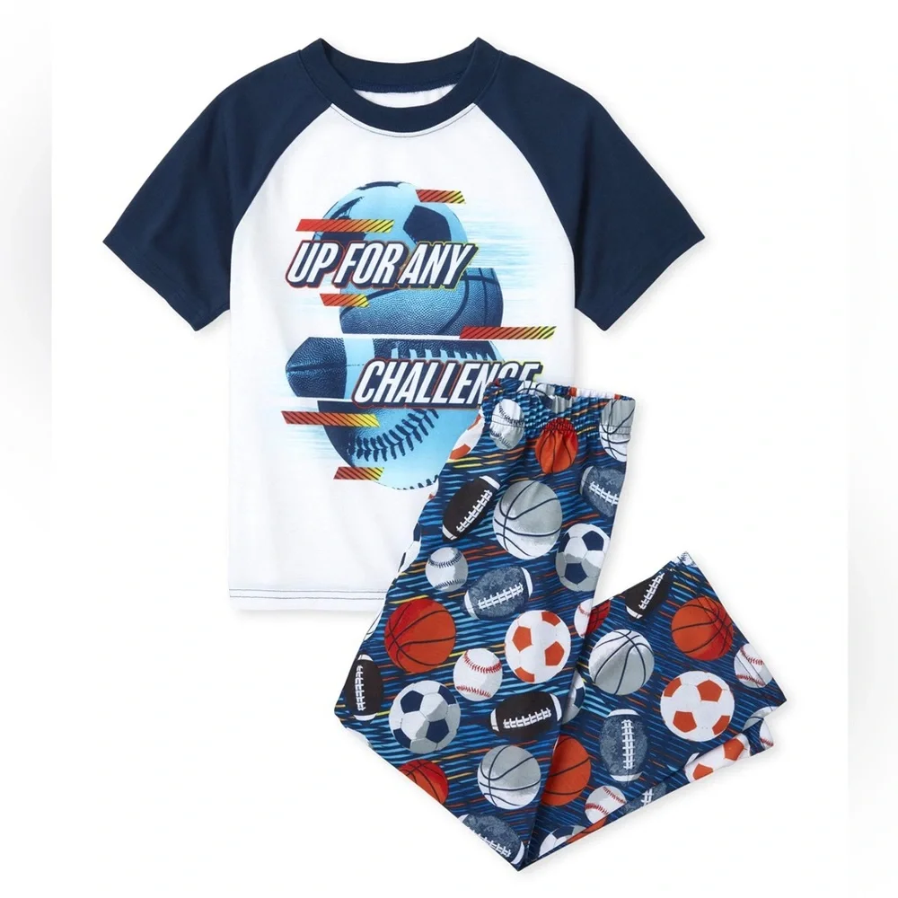 NWT The Childrens Place ‘Up For Any Challenge' Sports Pajama set Size 7/8